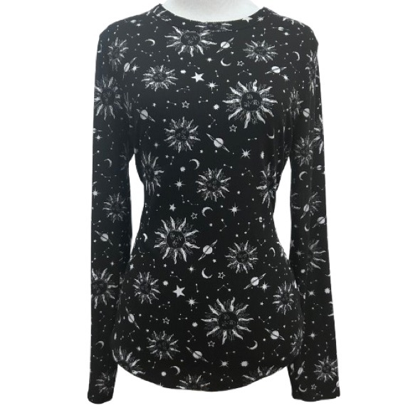 No Boundaries Tops - Celestial Sun Moon Stars Black Shirt Ribbed Top Whimsigoth Witchy Size XL